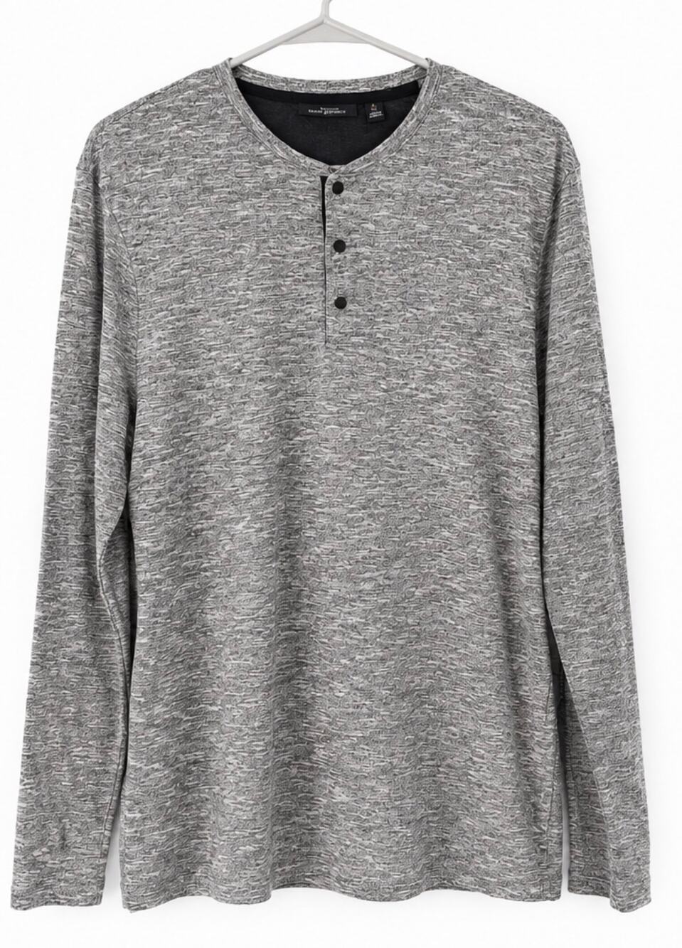 Mark Anthony Men's Gray Marled Long Sleeve Henley Shirt Size Large Slim Fit